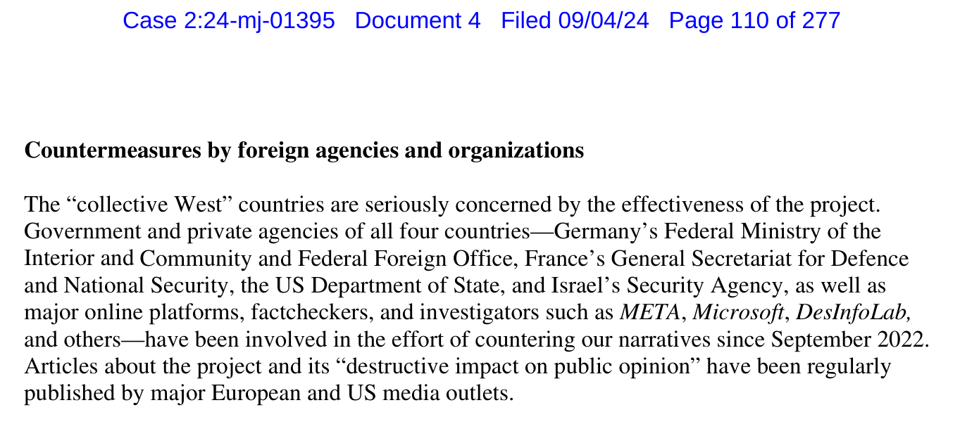 The first page of the Social Design Agency's internal document "Countermeasures by foreign agencies and organizations", filed as an exhibit to the FBI affidavit