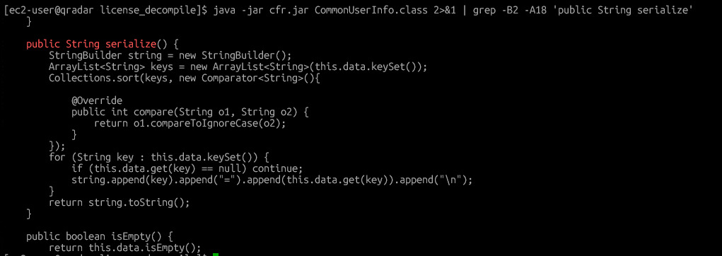 Decompiled CommonUserInfo.java showing keys sorted into a list while the unsorted HashMap keySet is iterated